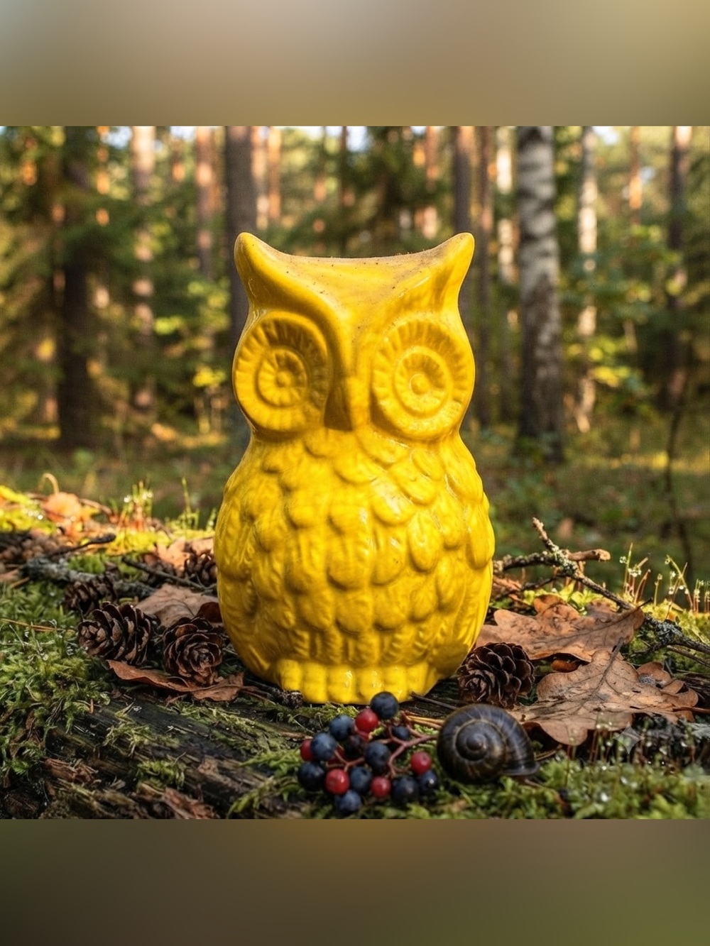 Yellow Ceramic Owl Figurine